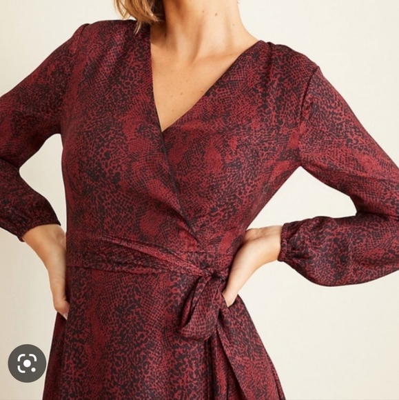 Ann Taylor Crimson Snake Print Wrap MIDI Dress - Picture 2 of 2